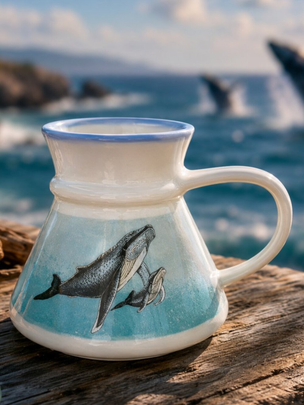 Otagiri Japan Whale Mug | No Spill Wide Base | Blue Coastal Coffee Cup |  Japan